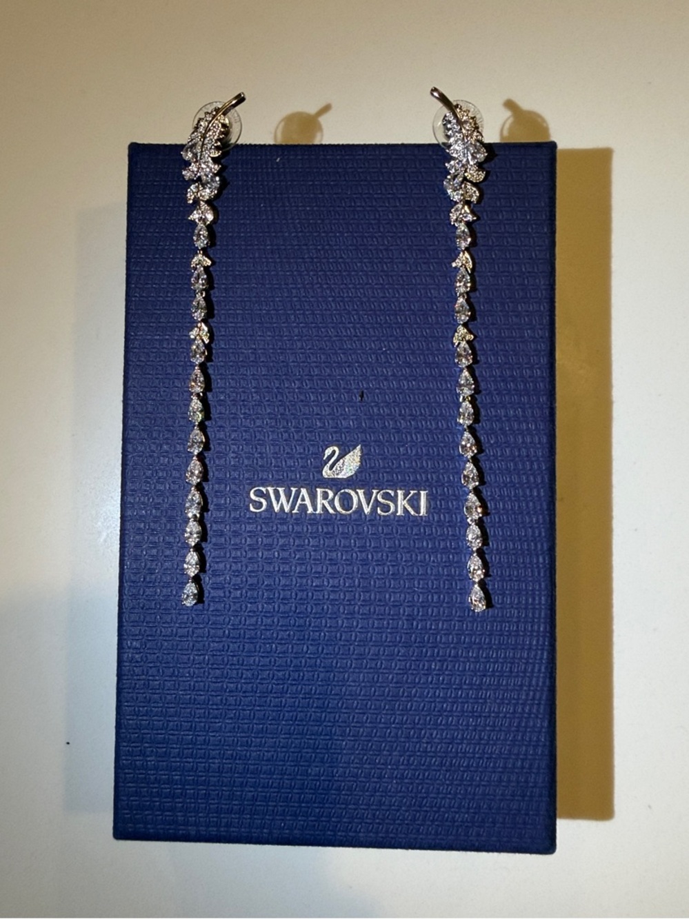 Swarovski Silver-Tone Clear Crystal Linear Drop Earrings - Picture 3 of 4